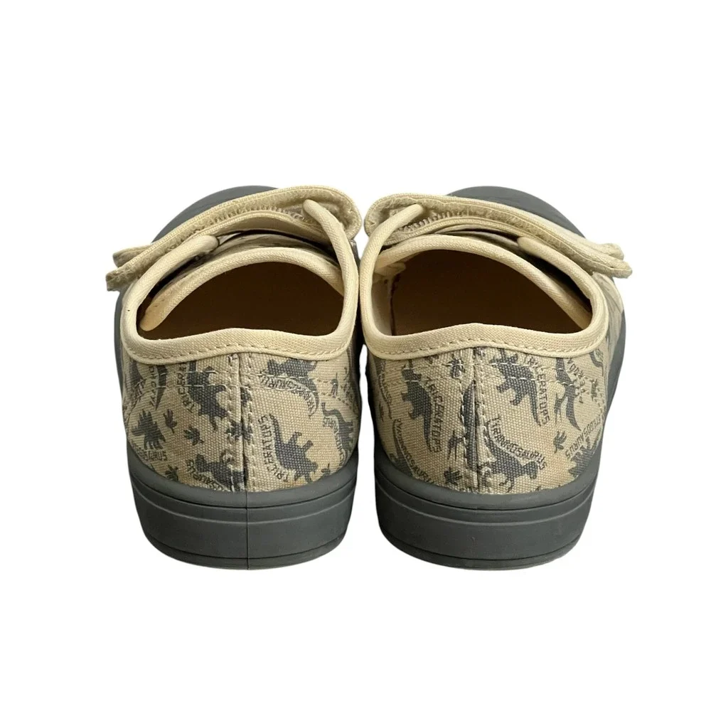 Wonder Nation Boys Dinosaur Canvas Sneakers Beige Gray Hook Loop Size 11 WM47656